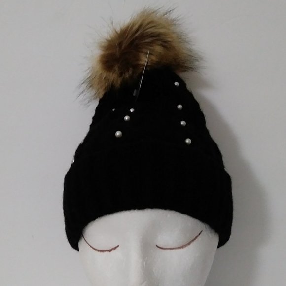 Marcus Adler Embellished Faux Fur Pom Pom Beanie - Picture 1 of 14